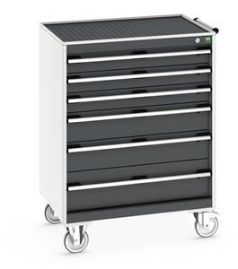 Bott Cubio 6 Drawer Mobile Cabinet with external dimensions of 800mm wide x 650mm deep  x 1085mm high. Each drawer has a 50kg U.D.L. capacity with 100% extension and the unit also features drawer blocking and safety interlocks.... Bott MobileTool Storage Cabinets 800 x 650